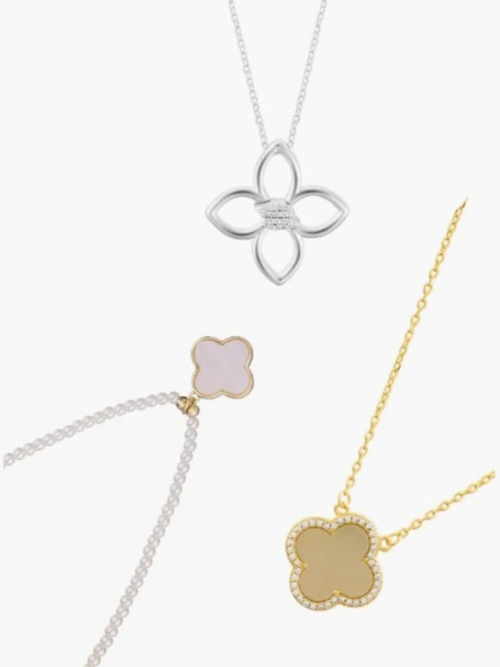 NEW Adornia Set of 3 Assorted Clover Pendant Necklaces